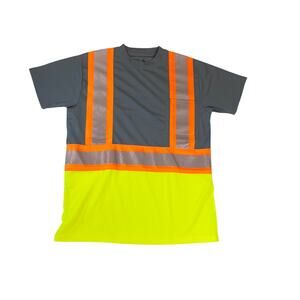 North 15 Hi Visibility Safety Shirt Men Med Grey Yellow Moisture Wicking Safety
